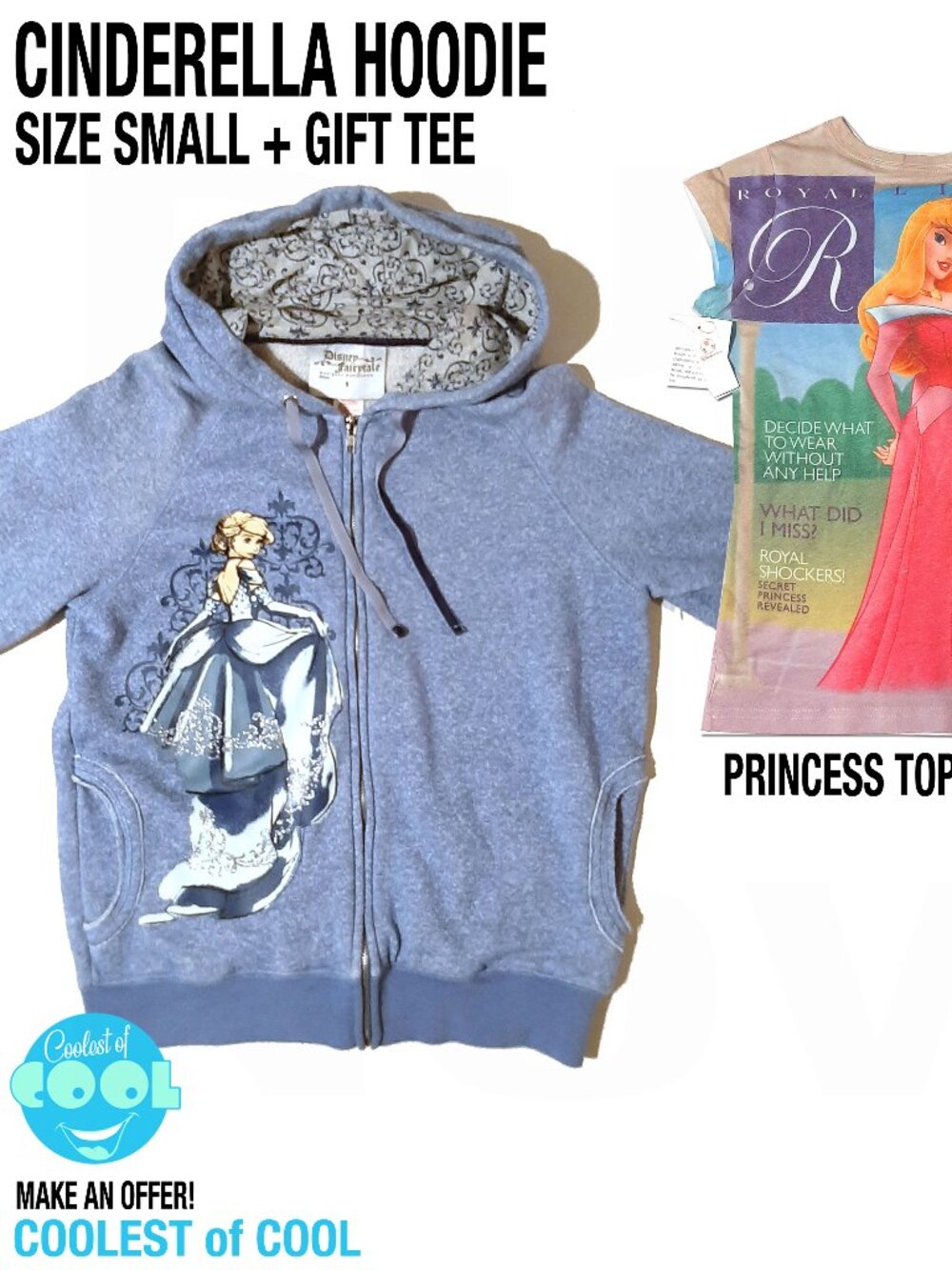 Cinderella zip up jacket Hoodie small Disney Fairytale Designer Collection + tee